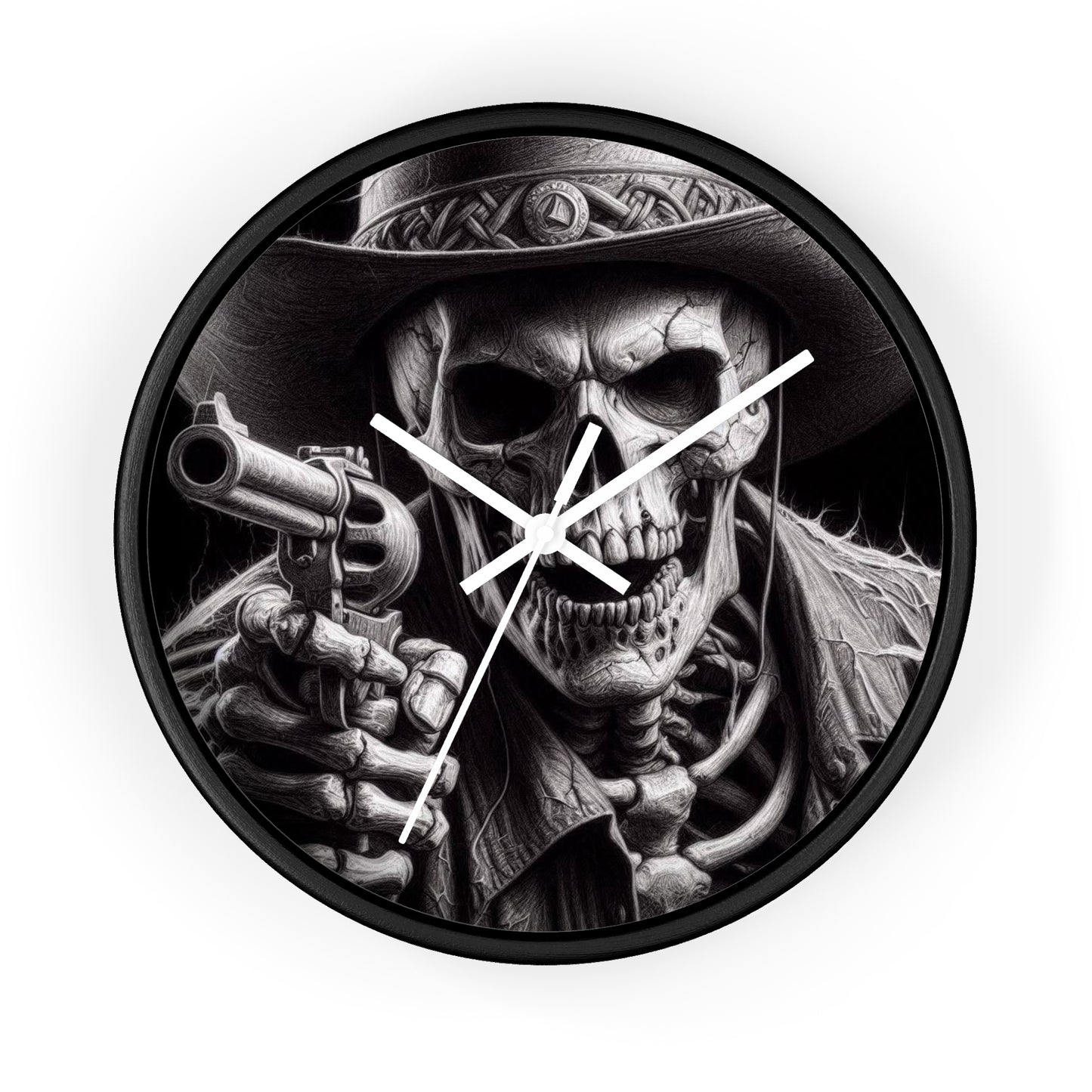 Gothic Skeleton Gunman Wall Clock - Perfect for Halloween, Spooky Decor, Unique Gift, Home Office, Retro Vibe