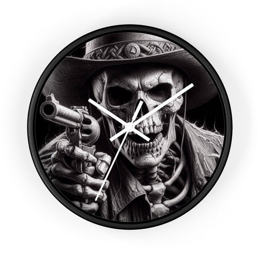 Gothic Skeleton Gunman Wall Clock - Perfect for Halloween, Spooky Decor, Unique Gift, Home Office, Retro Vibe