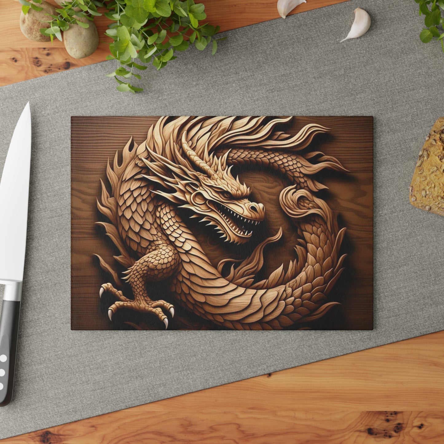 Dragon Design Glass Cutting Board - Kitchen Art, Gift for Chefs, Housewarming Essential, Unique Home Decor, Culinary Gift