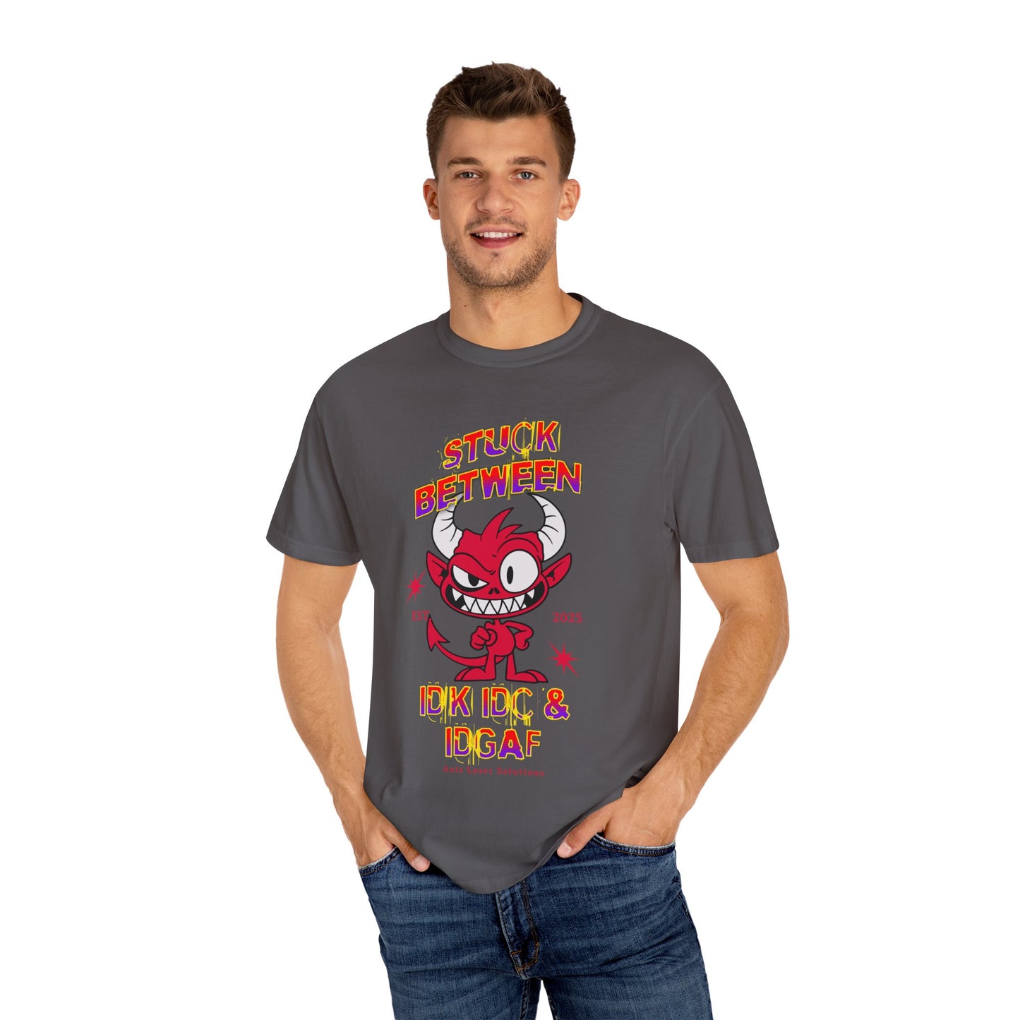 Vivid Graphic Tee with Playful Devil Design, Unisex Casual T-shirt, Perfect for Halloween & Fun Events, Gift for Friends, Trendy Streetwear