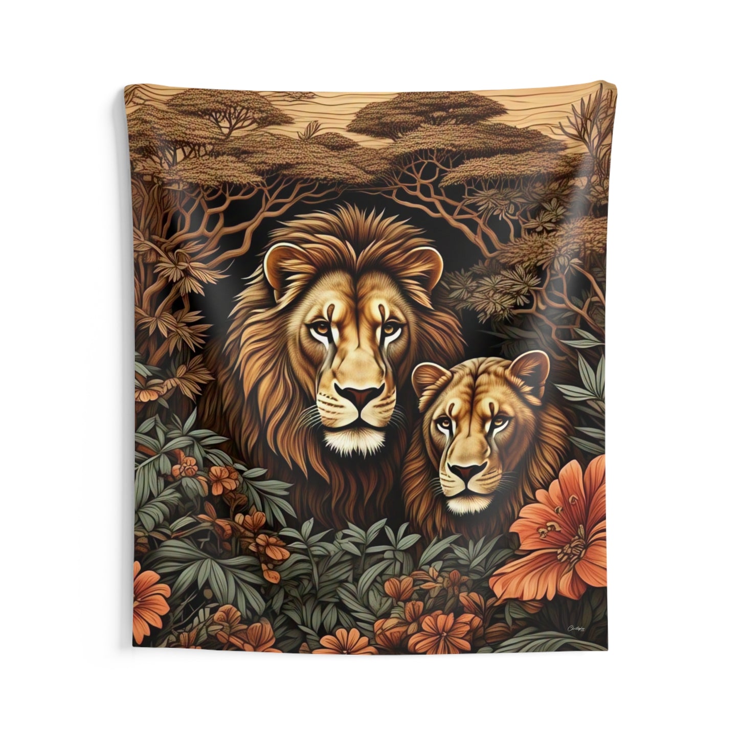 Majestic Lion Couple Wall Tapestry, Animal Art Decor, Bohemian Wall Hanging, Jungle Themed Bedroom, Nature Inspired Gift